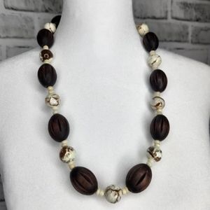 Vintage Lucite Marble Wood Bead Necklace